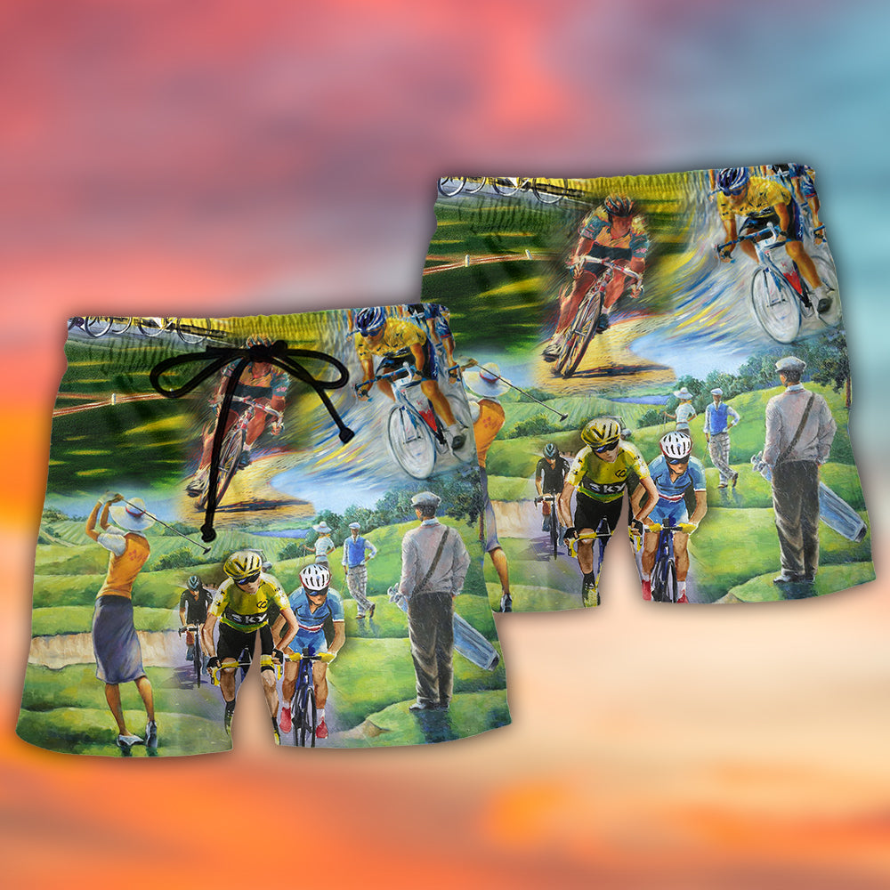 Cycling And Golf Abstract Painting Lover Beach Shorts Print View For Coastal Escapes And Casual Outings