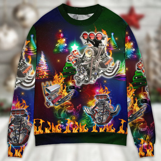 Hot Rod Christmas Tree Fire Sweater For Winter Parties Seasonal Adventures And Relaxed Everyday Styling