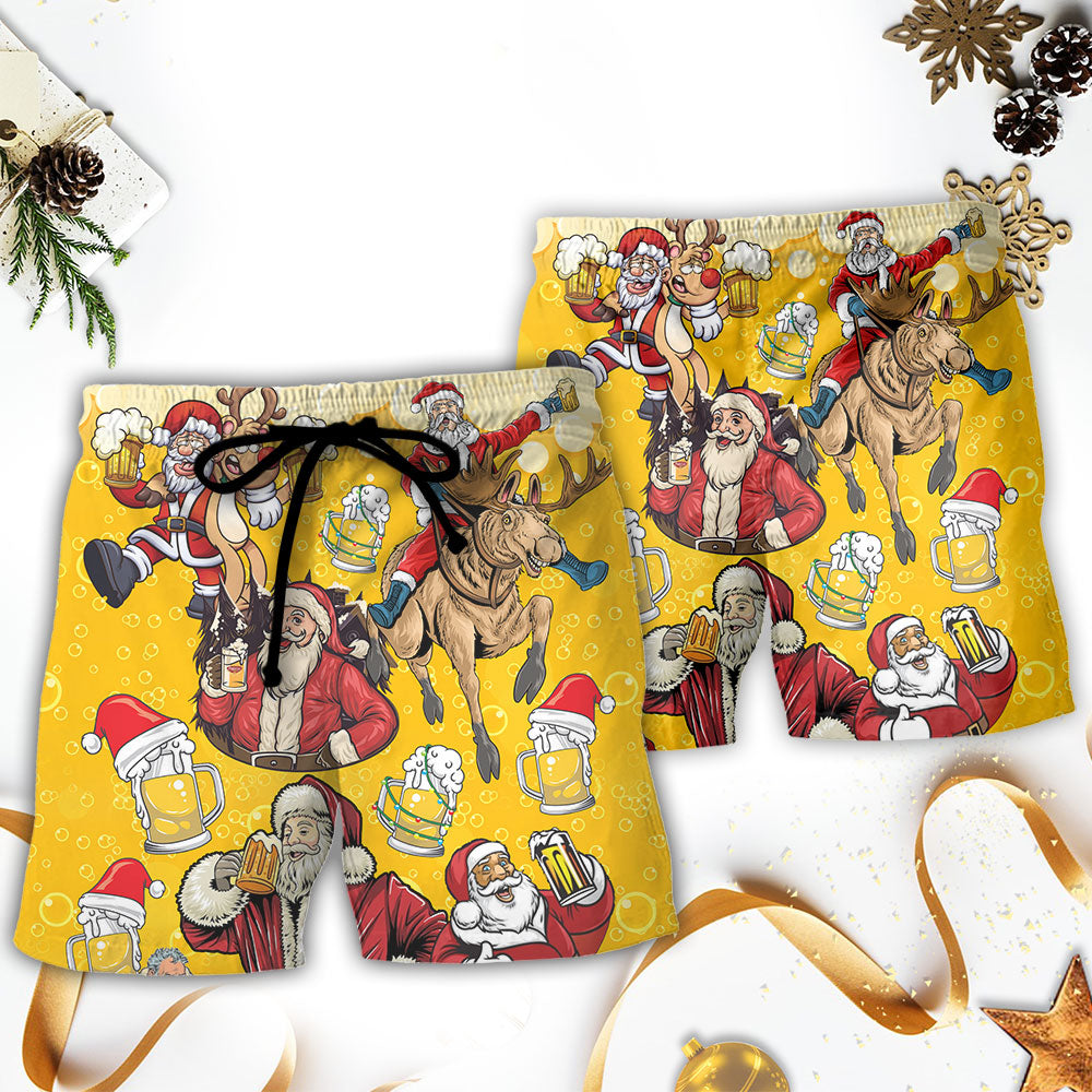 Christmas Beer Santa Beach Shorts Pattern Detail For Resort Wear And Thoughtful Gift Giving