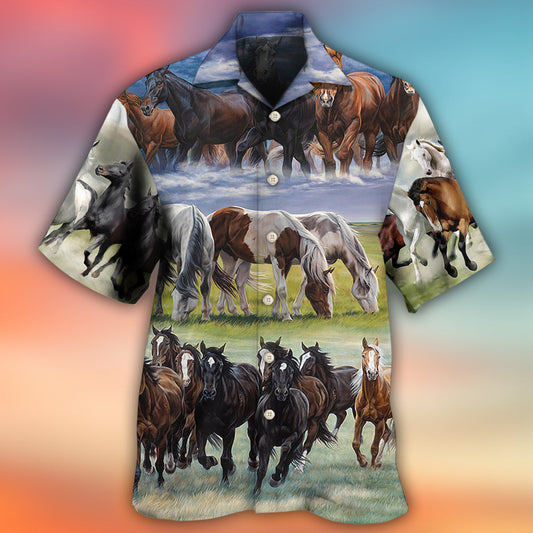 Watercolor Dynamic Horse Running Hawaiian Shirt Print Closeup For Weekend Trips