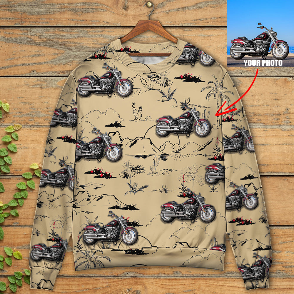 Motorcycle Desert Cactus Mountain Sweater For Motorsport Fans Travel Parties And Relaxed Daily Outfits