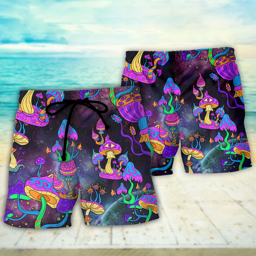 Hippie Mushroom Free Spirit Beach Shorts Pattern Detail For Sunny Outdoor Activities