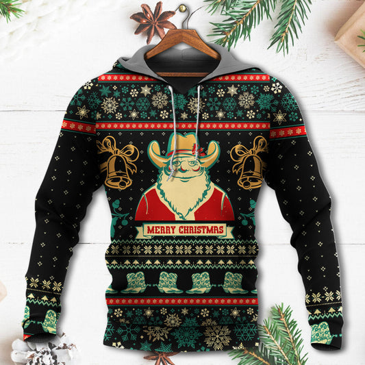 Christmas Cowboy Santa Western Hoodie For Festive Days Casual Adventures And Thoughtful Seasonal Gifting