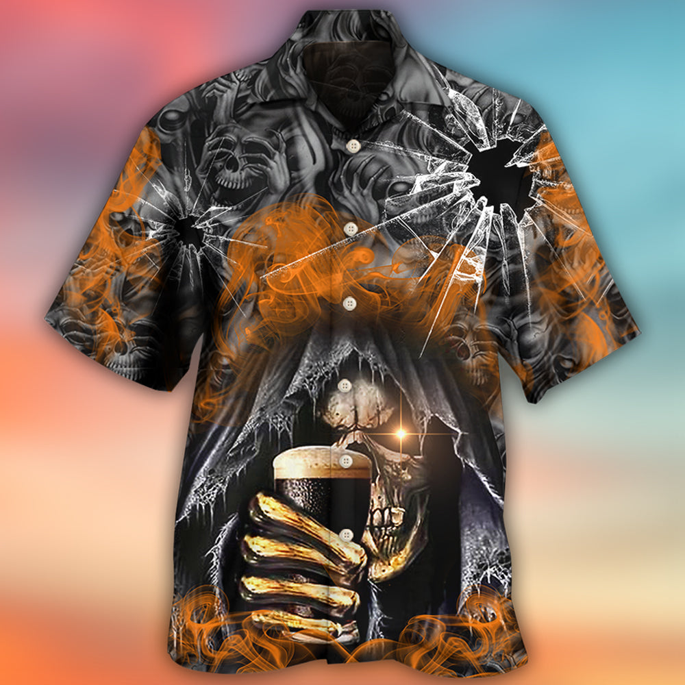 Dark Orange Skull Drinking Smoke Lighting Hawaiian Shirt Design Detail For Sunny Adventures And Casual Wear