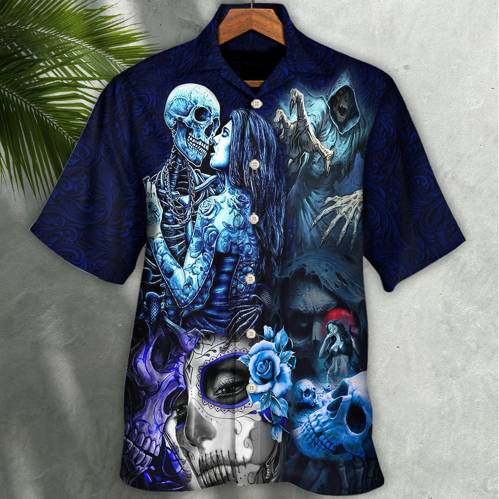 Gothic Dark Skull Hawaiian Shirt Pattern Detail For Warm Weather Events