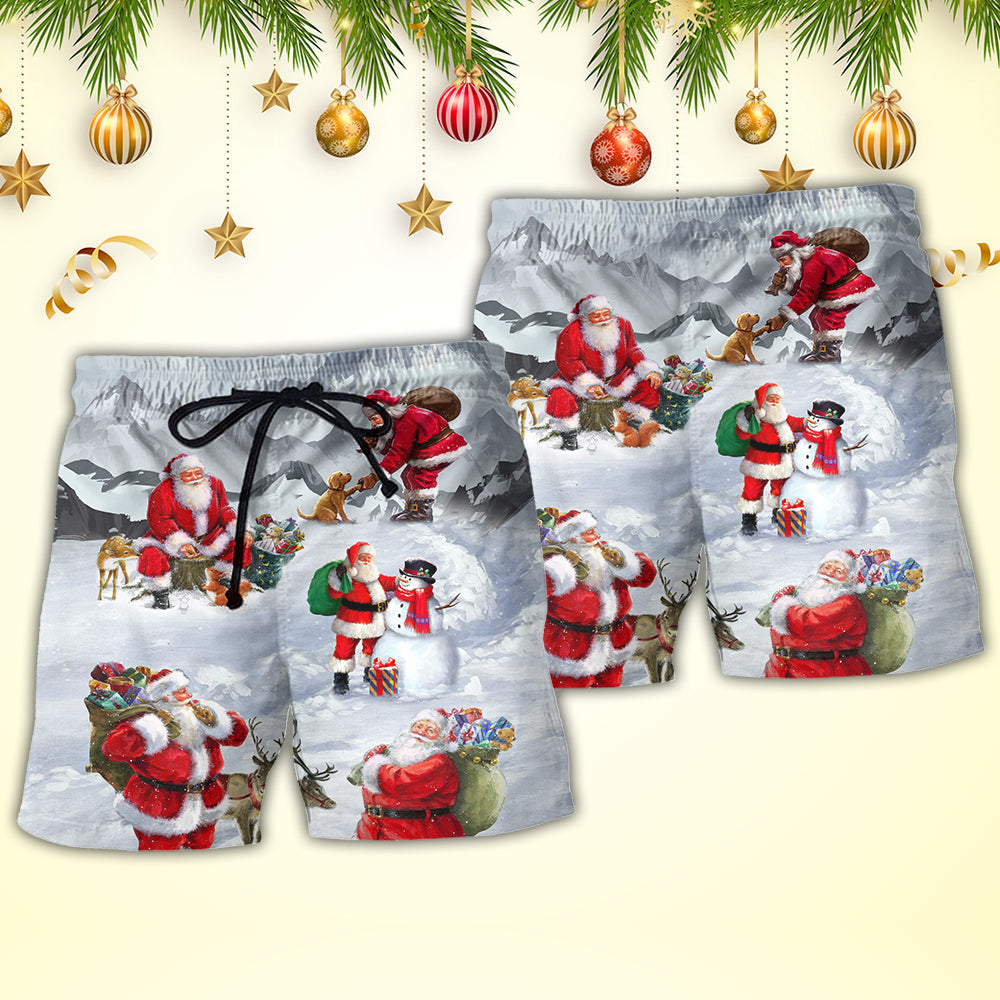 Christmas Santa In Snowy Mountain Beach Shorts For Poolside Relaxation And Summer Adventures