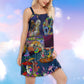 Hippie Skull Dancing Moon V-Neck Sleeveless Cami Dress For Music Festivals And Thoughtful Boho Gifting
