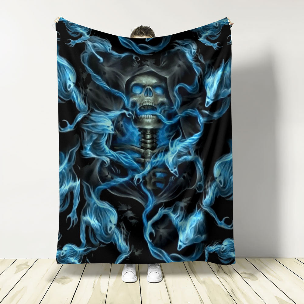 Skull Black Ground Thunder Flannel Blanket For Cozy Bedroom Sofa Decor