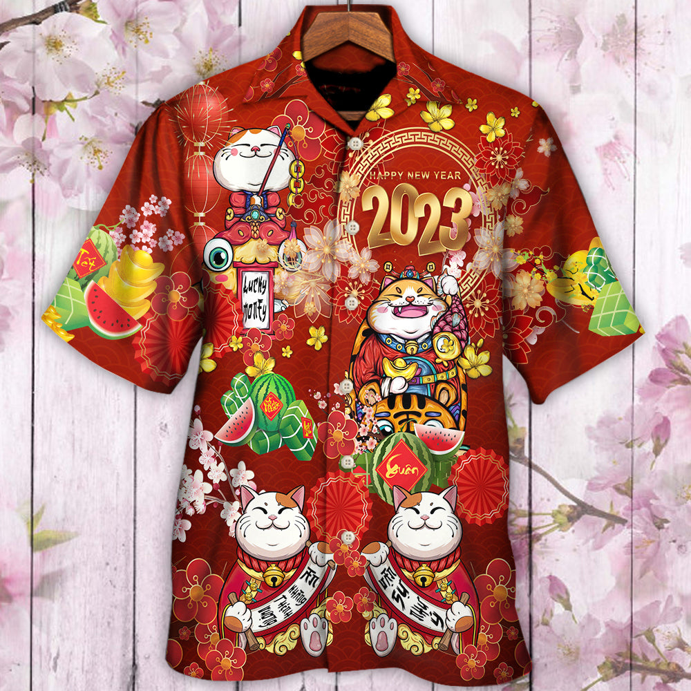 Happy Cat Tet Holiday New Year Hawaiian Shirt For Warm Weather Adventures And Everyday Comfort