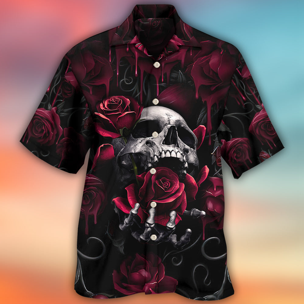Dark Skull Rose Blood Screaming Hawaiian Shirt For Beach Parties And Weekend Getaways