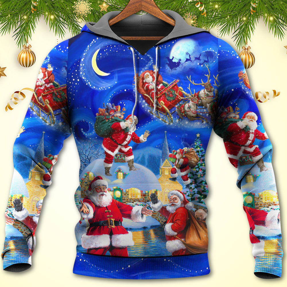 Magic Christmas Santa Town Night Hoodie For Seasonal Parties Casual Wear And Thoughtful Holiday Gifts