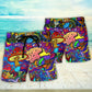 Hippie Mushroom Colorful Lover Beach Shorts Pattern View For Vacation Travel And Outdoor Fun