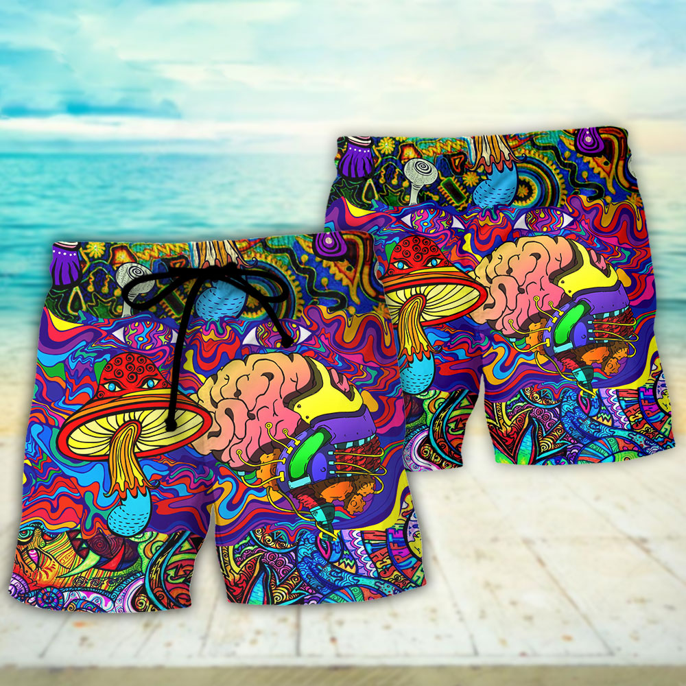 Hippie Mushroom Colorful Lover Beach Shorts Pattern View For Vacation Travel And Outdoor Fun