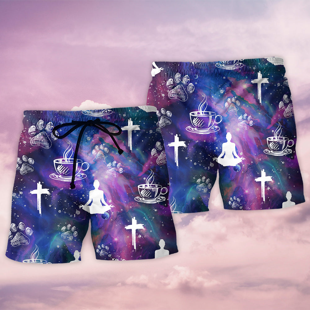 Coffee Jesus Dog Paw Yoga Beach Shorts For Tropical Getaways And Weekend Adventures