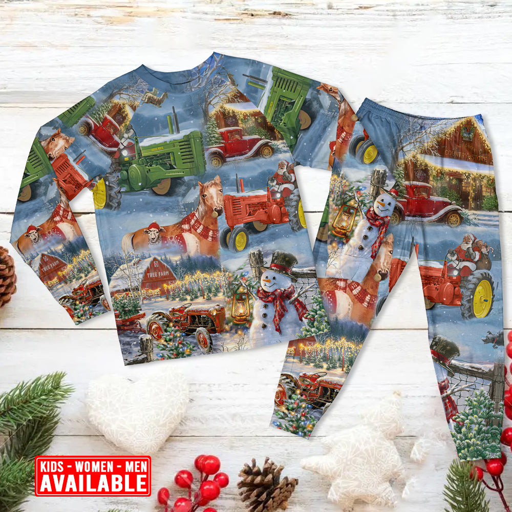 Farmhouse Christmas Happiness Long Sleeve Pajamas Set For Holiday Bedtime And Cozy Home Wear