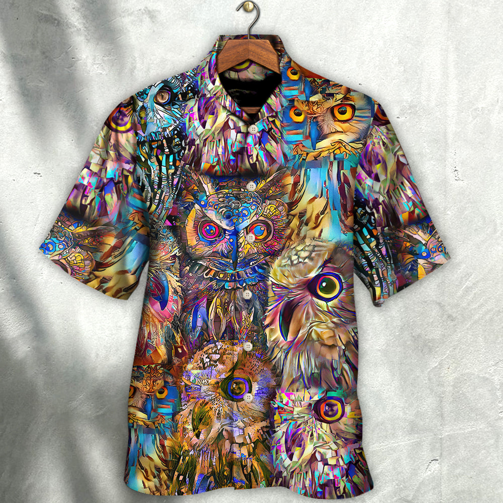 Neon Colorful Owl Wild Animal Hawaiian Shirt Pattern Detail For Summer Holidays And Outdoor Fun
