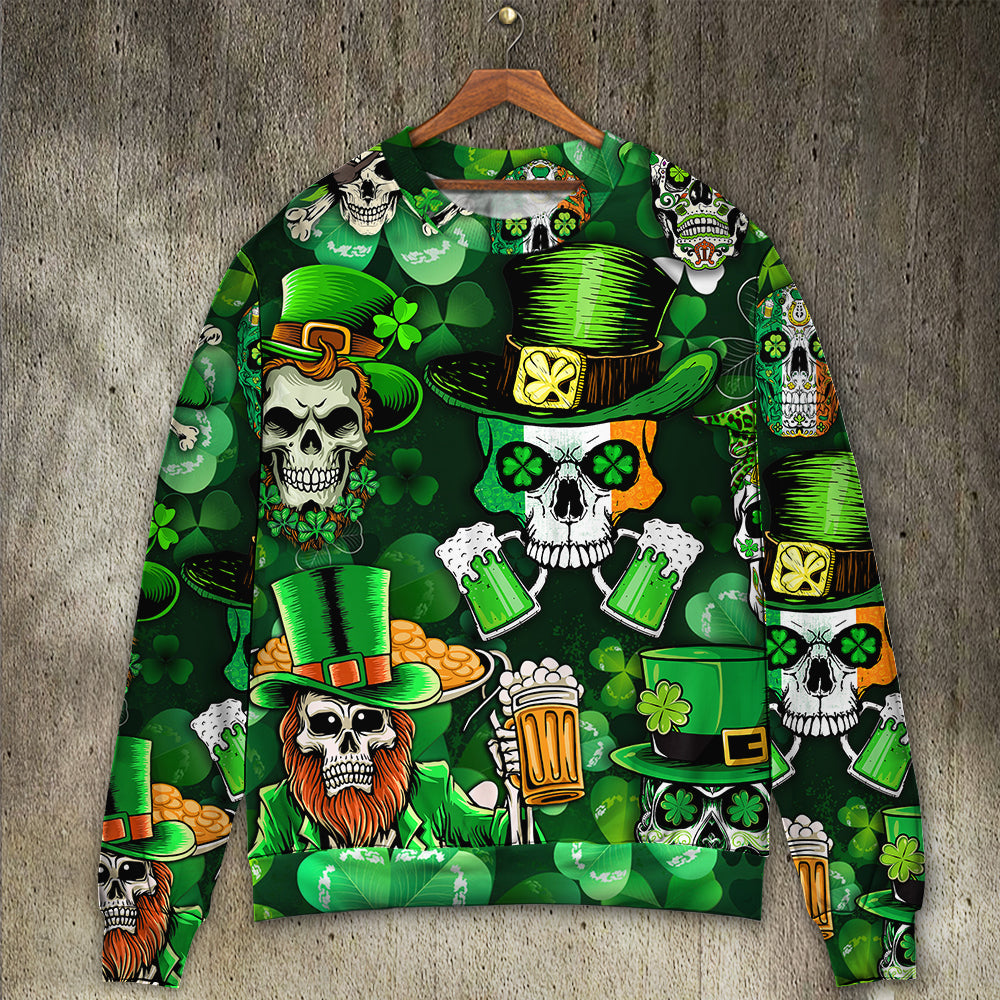 Irish Skull St Patrick Green Light Sweater For Art Lovers Holidays Parties And Comfortable Wear