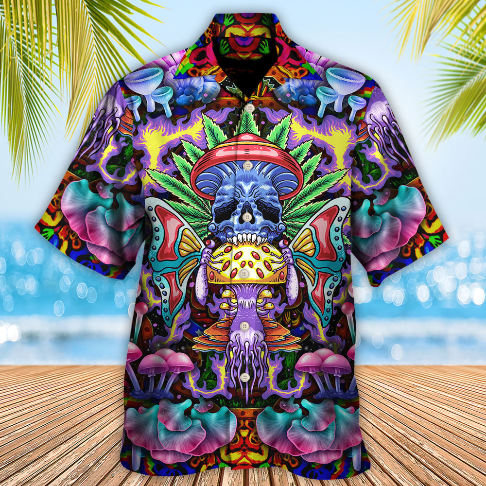 Bohemian Mushroom Skull Hawaiian Shirt Pattern View For Lightweight Everyday Style