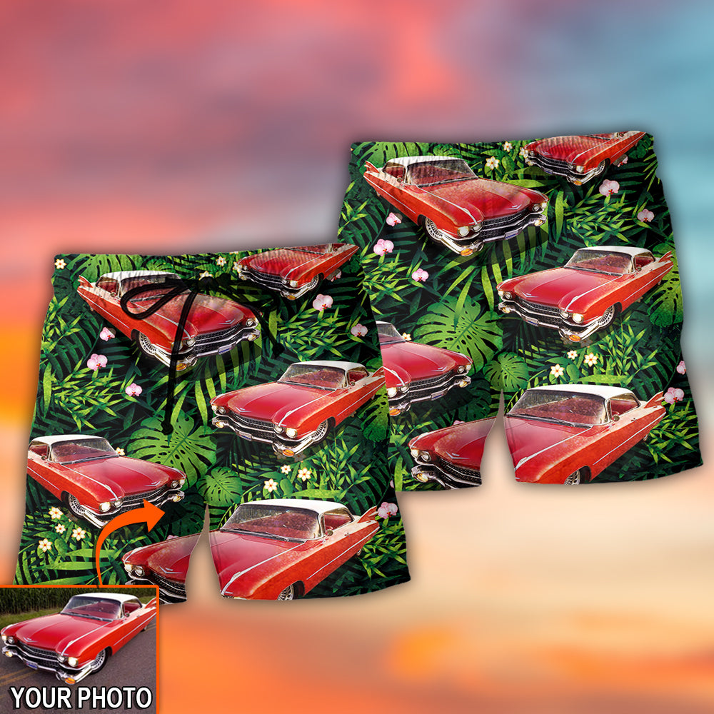 Classic Luxury Car Tropical Personalized Photo Beach Shorts For Tropical Getaways And Weekend Adventures