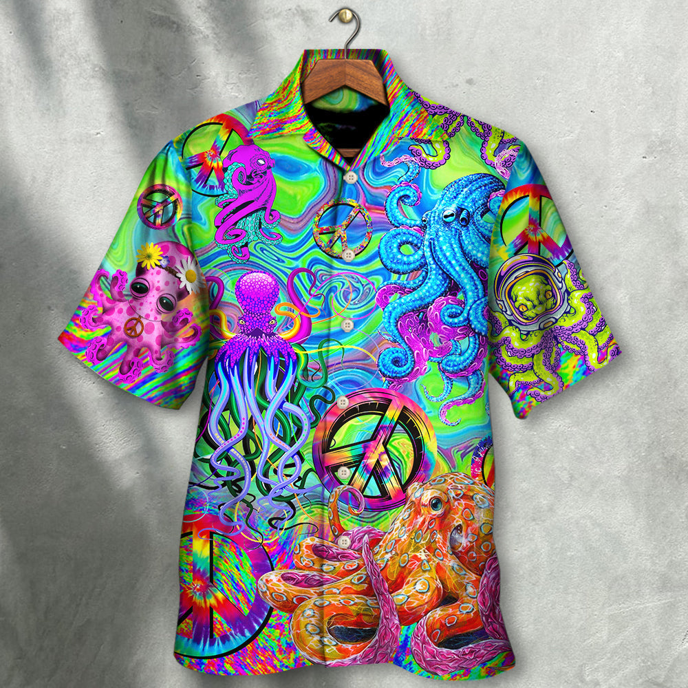 Bohemian Funny Colorful Octopus Tie Dye Hawaiian Shirt For Coastal Adventures And Warm Weather Wear