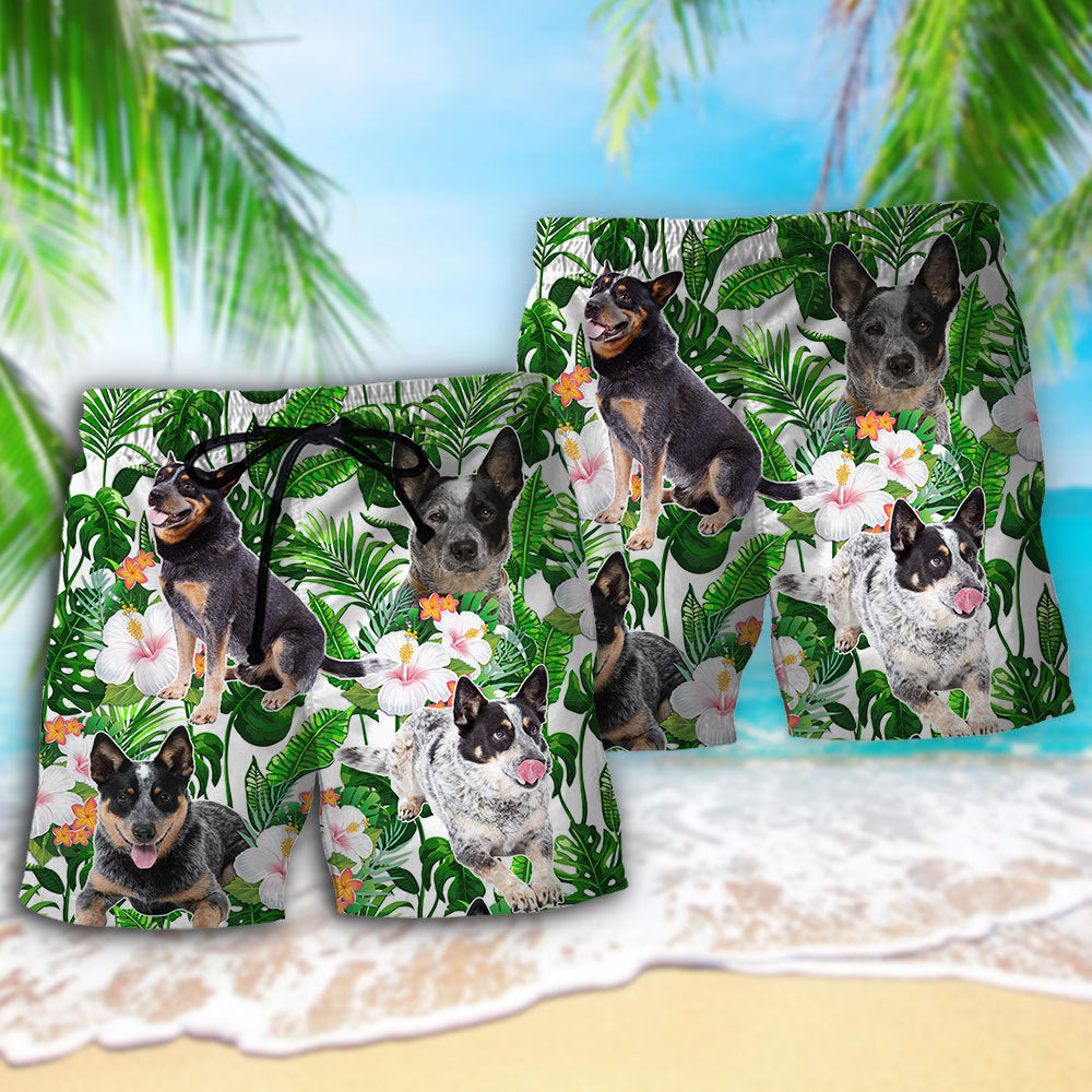 Tropical Floral Cattle Dog Beach Shorts Pattern Detail For Coastal Travel And Easy Warm Weather Wear