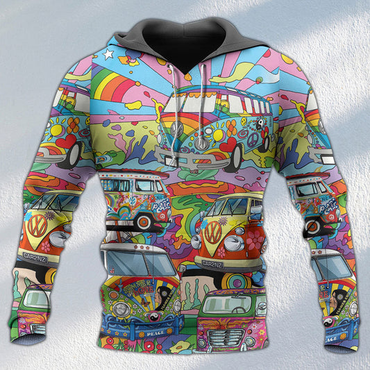 Hippie Colorful Van Peace Hoodie For Peaceful Casual Style Weekend Travel And Comfort