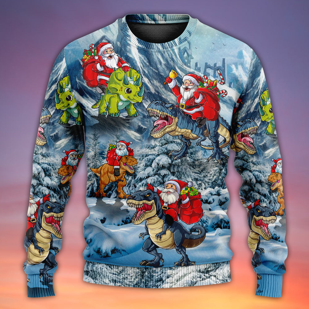 Christmas Santa Riding Dinosaur Tree Gift Sweater For Family Gatherings Winter Travel And Everyday Seasonal Comfort