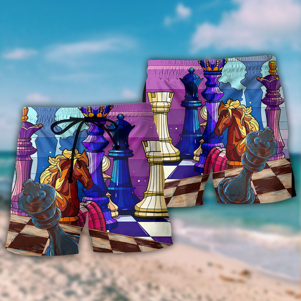Chess Life Love Strategy Game Beach Shorts Pattern View For Coastal Holidays And Casual Activities