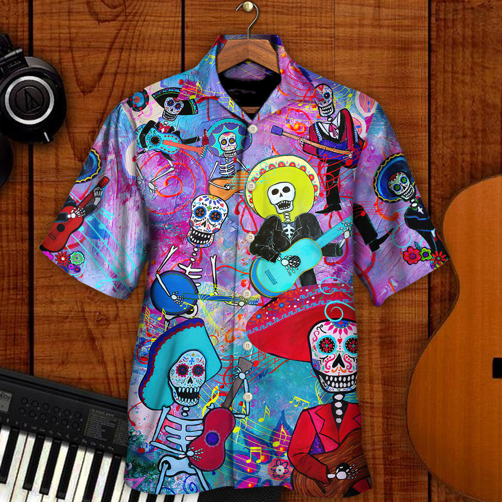 Floral Guitar Sugar Skull Hawaiian Shirt For Poolside Relaxation And Sunny Getaways