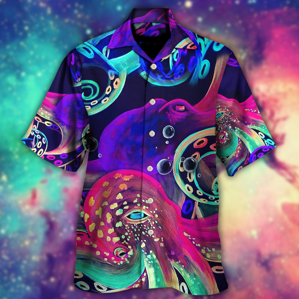 Neon Octopus Sea Hawaiian Shirt For Summer Vacation And Beach Travel