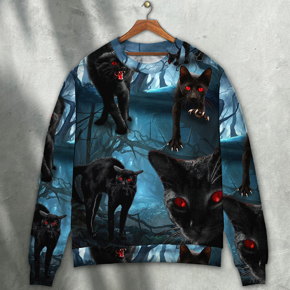 Halloween Black Cat Spooky Sweater For Art Lovers Holidays Parties And Comfortable Wear