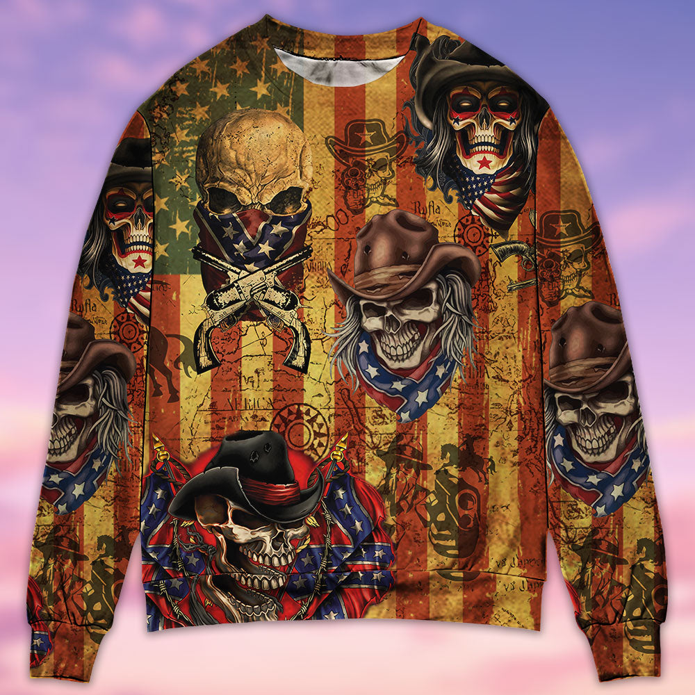 Retro Cowboy Skull America Sweater For Fantasy Fans Casual Outings And Weekend Adventures