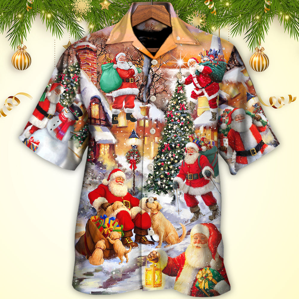 Christmas Santa Town Hawaiian Shirt Button Front Artwork For Resort Wear