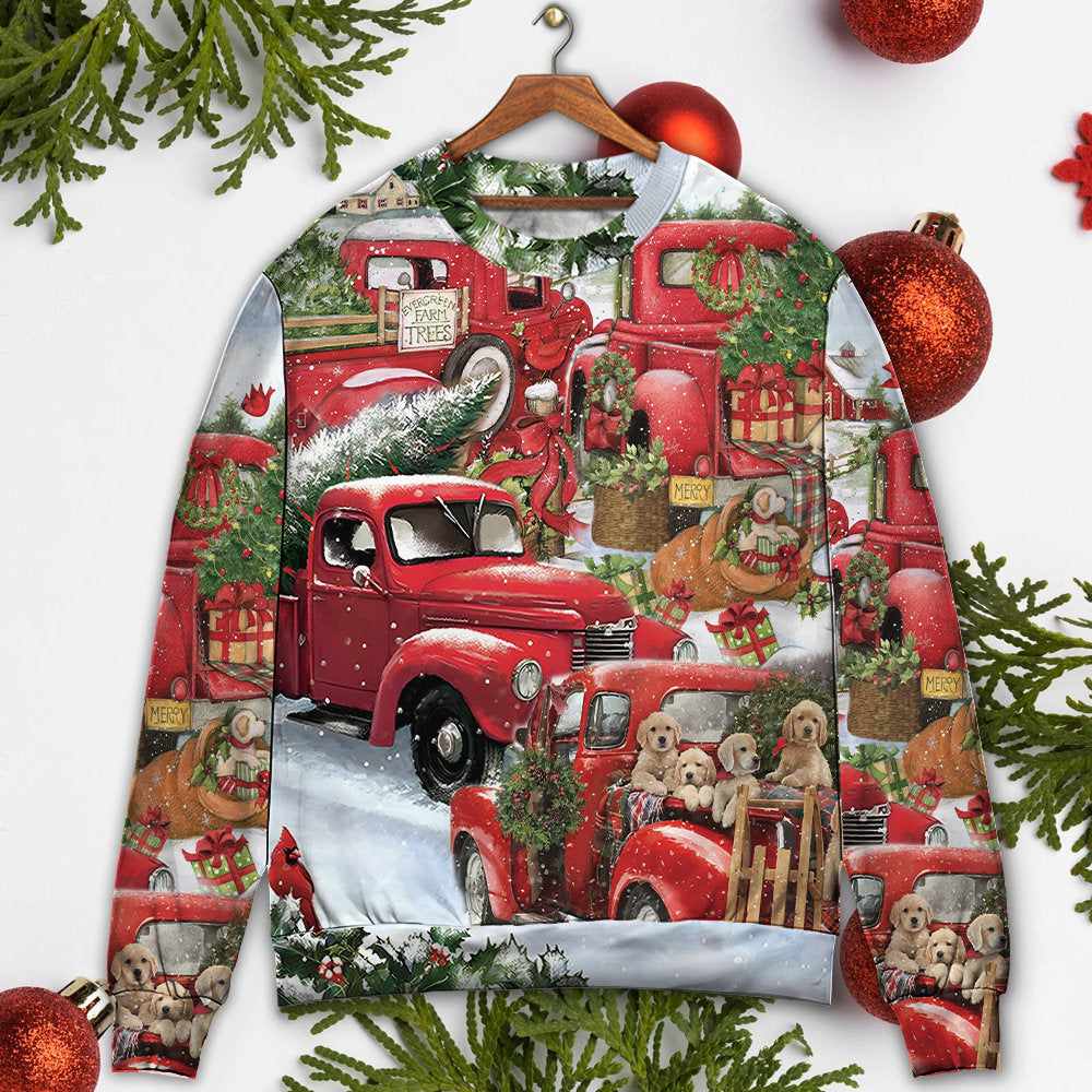 Christmas Red Truck Puppy Xmas Tree Sweater For Family Gatherings Winter Travel And Everyday Seasonal Comfort