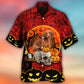 Halloween Spooky Dachshund Pumpkin Hawaiian Shirt Tropical Styling View For Resort Wear