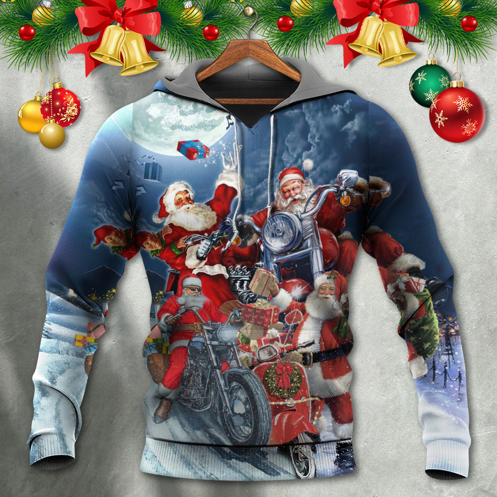 Christmas Santa Motorcycle Ride Hoodie For Festive Days Casual Adventures And Thoughtful Seasonal Gifting