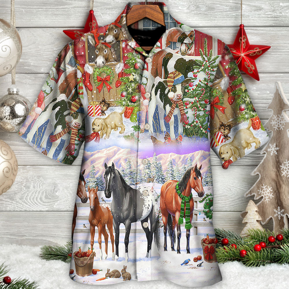 Festive Christmas Farm Hawaiian Shirt Relaxed Style View For Casual Outings