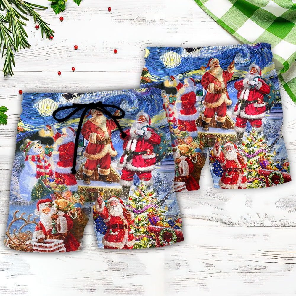 Christmas Funny Santa Snow Night Merry Xmas Beach Shorts For Warm Weather Celebrations