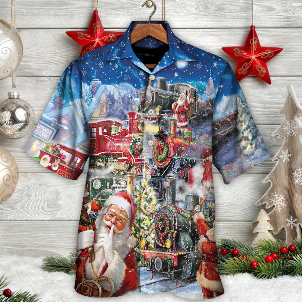 Christmas Train Hawaiian Shirt Graphic Artwork Detail For Island Holidays
