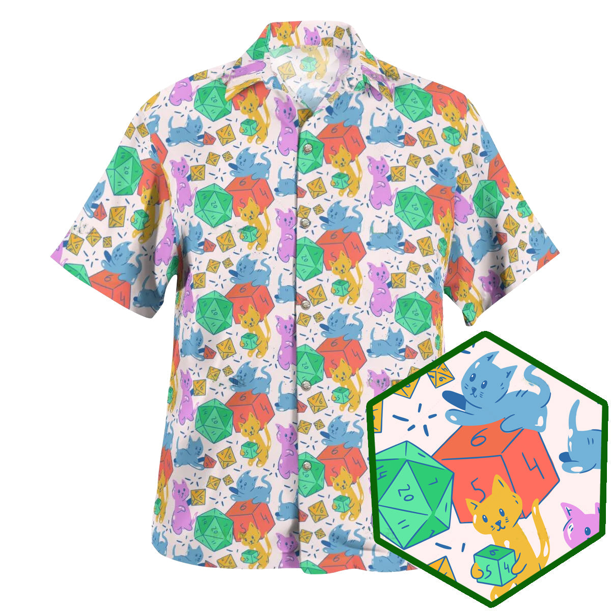Fantasy Role Cat Dice Hawaiian Shirt Resort Outfit View For Tropical Vacations