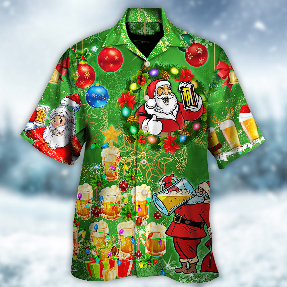 Funny Happy Green Christmas Drinking Beer Tree Hawaiian Shirt For Summer Events And Casual Outdoor Wear