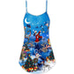Christmas Skull Merry Holiday Theme V-Neck Sleeveless Cami Dress For Vacations And Casual Warm Weather Wear