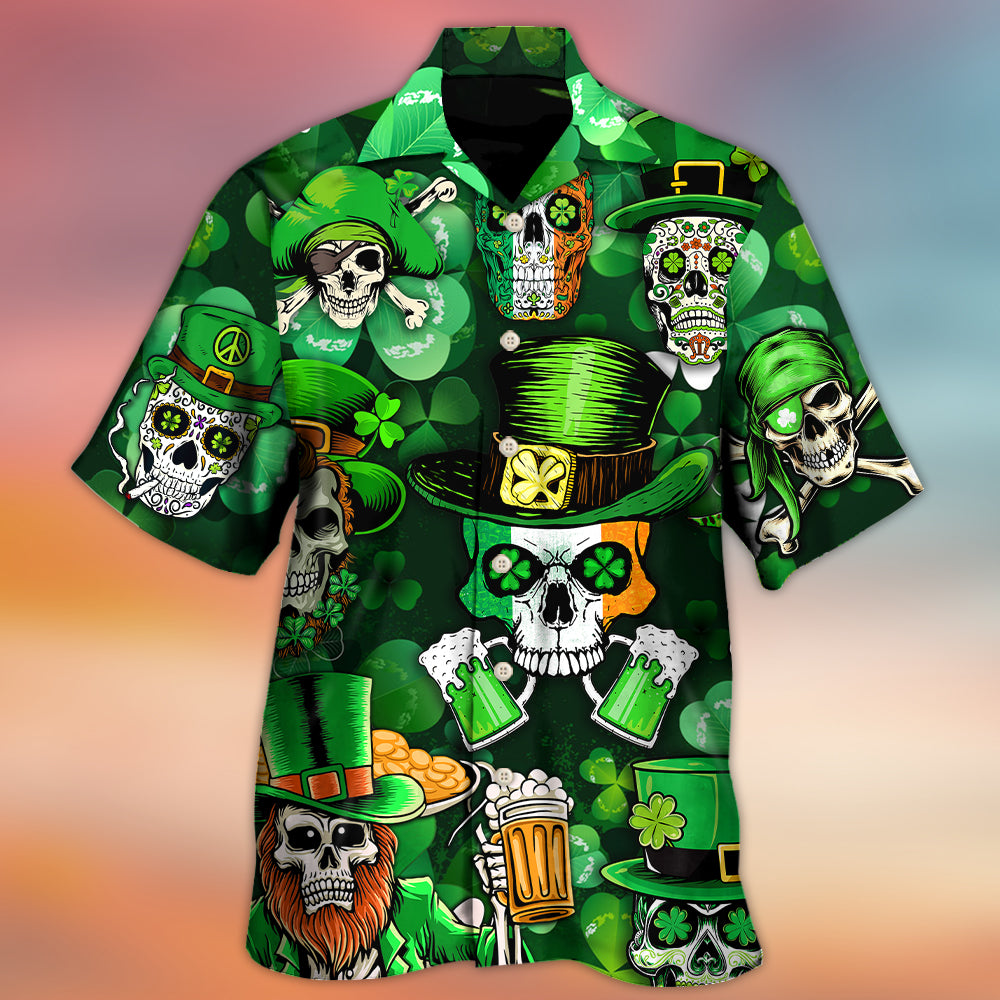 Irish Skull Patrick Green Glow Hawaiian Shirt Detailed Pattern View For Thoughtful Gifting