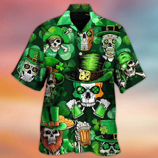 Irish Skull Patrick Green Glow Hawaiian Shirt Detailed Pattern View For Thoughtful Gifting