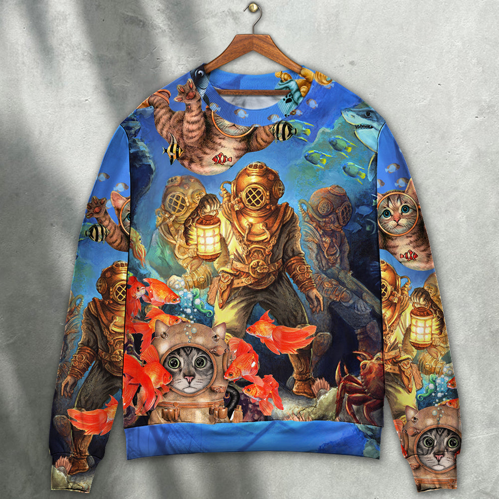 Diving Cat Under The Sea Sweater For Animal Inspired Style Events And Comfortable Daily Wear