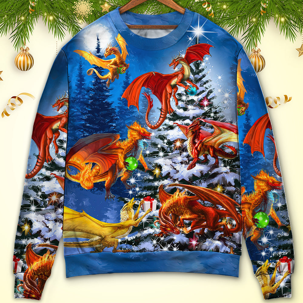 Christmas Dragon Family Holiday Lights Sweater For Festive Parties Family Photos And Comfortable Seasonal Wear