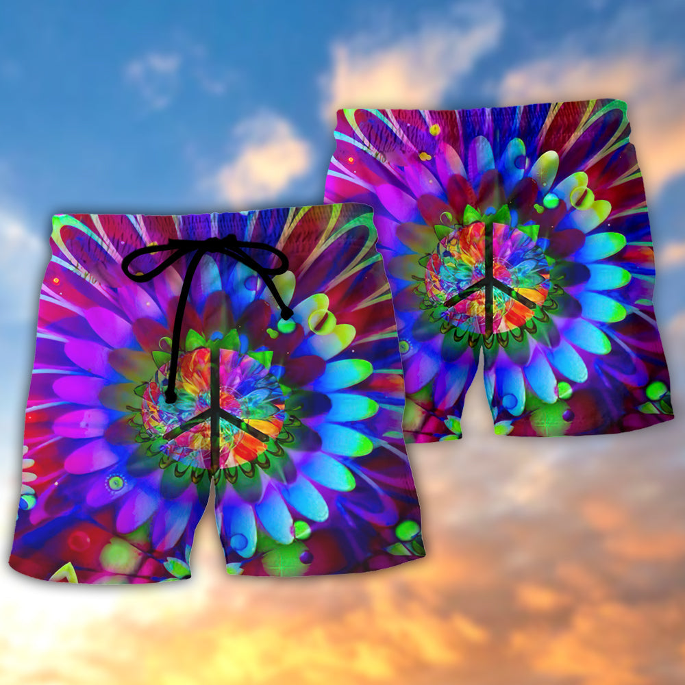 Hippie Love Flowers Free Spirit Beach Shorts Artwork Detail For Comfortable Everyday Summer Wear