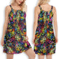 Cat Smile Colorful V-Neck Sleeveless Cami Dress For Travel And Comfortable Summer Styling