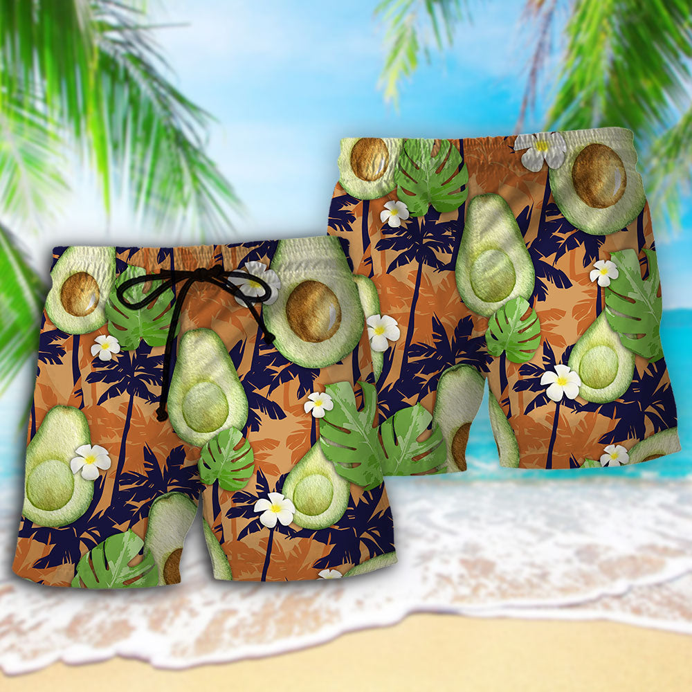 Avocado Tropical Floral Beach Shorts Pattern Detail For Sunny Day Activities And Comfortable Resort Style