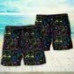 Neon Cat Playing Magical Colors Beach Shorts For Coastal Adventures And Relaxed Summer Wear